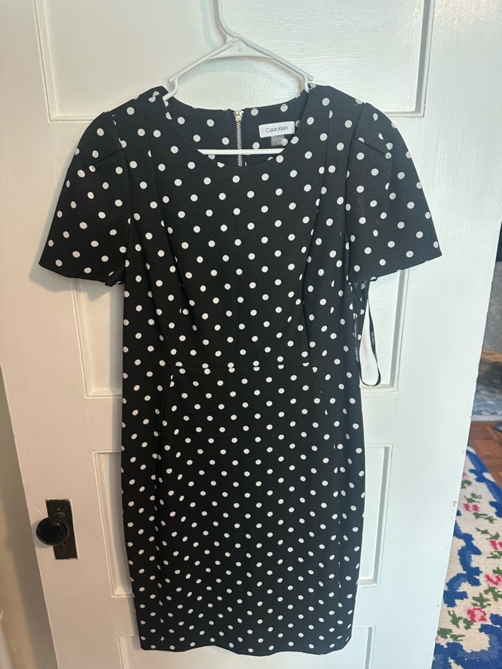 Calvin Klein Black Dress with White Polka Dots Midi